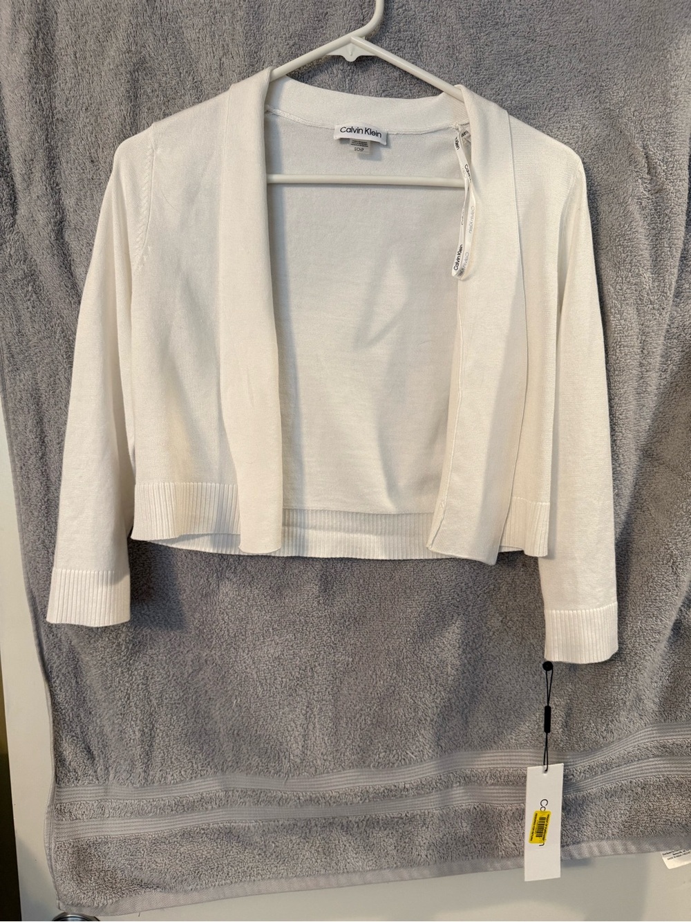 Calvin Klein White Bolero Open Front Cardigan cropped shrug petite small NWT